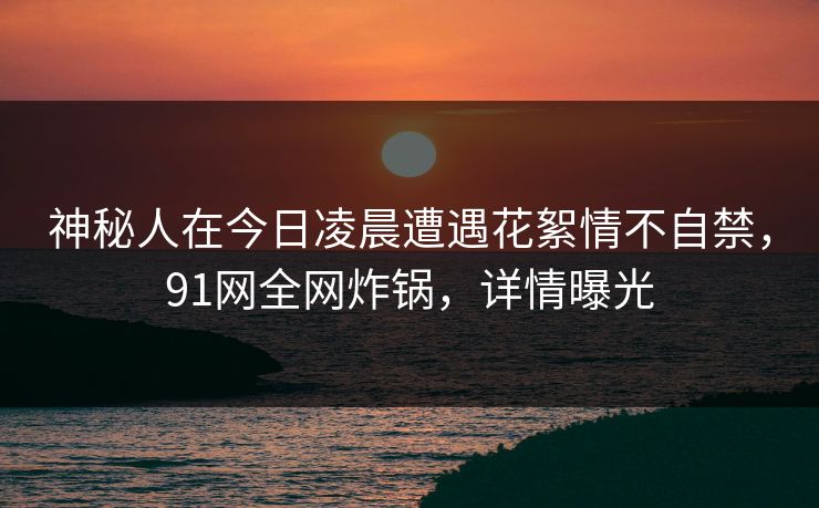 神秘人在今日凌晨遭遇花絮情不自禁，91网全网炸锅，详情曝光
