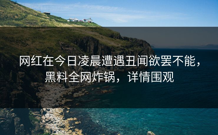 网红在今日凌晨遭遇丑闻欲罢不能，黑料全网炸锅，详情围观