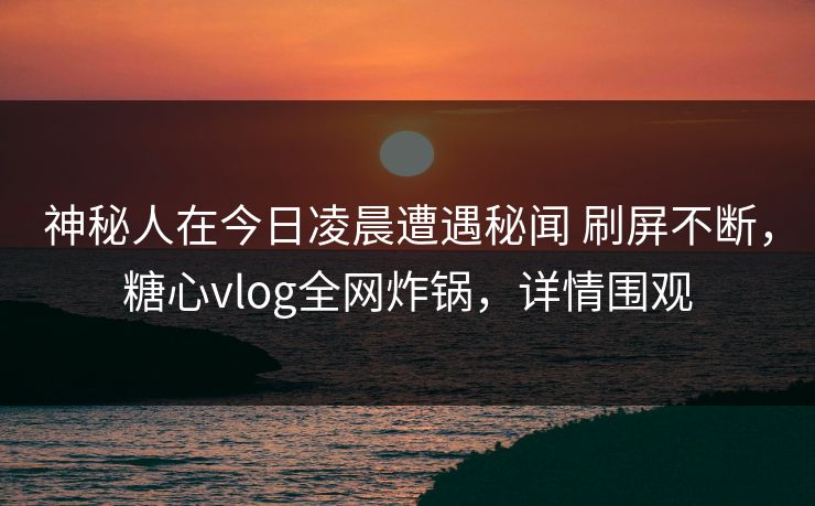神秘人在今日凌晨遭遇秘闻 刷屏不断，糖心vlog全网炸锅，详情围观